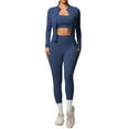 thumbnail image 1 of LIUJUNSHOP Womens Workout Sets 3 Piece Seamless Long Sleeve Jacket Scrunch Leggings Racerback Sports Bra Yoga Gym Outfits Blue XL, 1 of 4