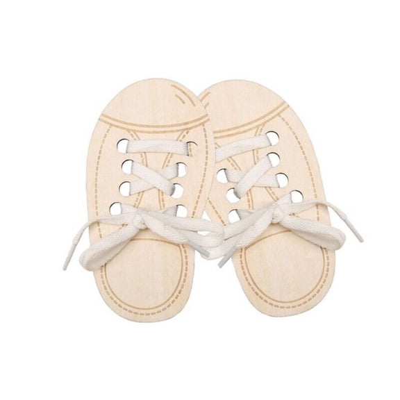 LIUJUNSHOP Wooden Shoe Lacing Practice Board, Montessori Toddler Self-Dressing Learning Toy, Kids Fine Motor Skill Training Sneaker Threading Board for Preschool Education