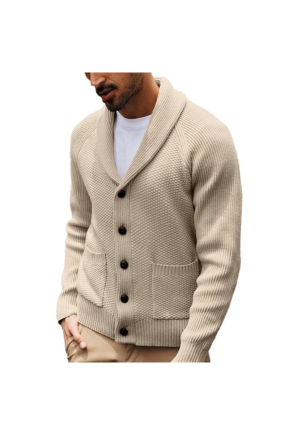 Zip - Up Cardigan for Men Mens Shawl Collar Knit Textured Button Down Cardigan Sweater Soft Comfortable Lightweight Versatile Casual Style