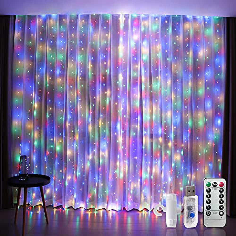 LIUMUE Window Curtain String Light 300 LED with 8 Lighting Modes ...