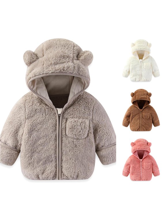 Baby Boys Girls Winter Coat With Fold Over Mittens Outwear Jacket Warm Clothes Bear Hooded Boys All Weather Jacket Kids, Size 0-6 Months