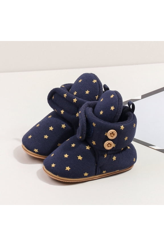 Baby Girls Boys Star Print Booties Soft Non Sole Winter Warm Cozy Toddler First Crib Shoes Winter Toddler Shoes Girls, Size 18-24 Months