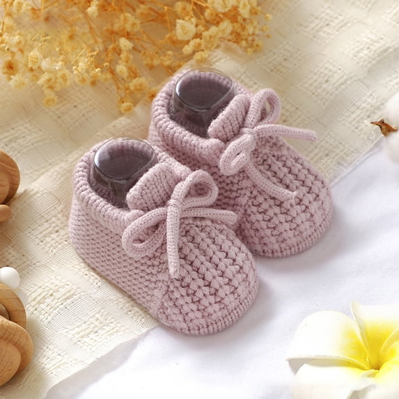 LIUYUNNN Baby Girls First Walking Shoes Soft Sole Knit Booties With Bow For Toddler Winter Indoor Outdoor Suitable For 0 12 Months Size Shoe, Size 0-3 Months