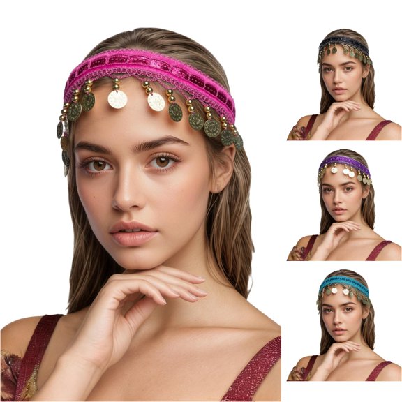 LIUYUNNN Beach Headband Exquisite Belly Dance Headband With Glittering Sequins And Stage Performance Hair Headpiece For, One Size