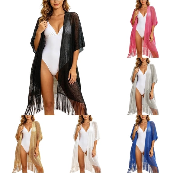 LIUYUNNN Blanket Wraps for Women Metallic Fringe Shawl Wrap Elegant Beach Cover Up Resort Sun Kimono Cardigan, One Size