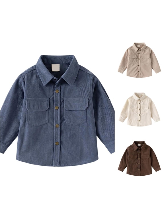Boys Corduroy Shirt Jacket Long Sleeve Casual Open Front Shirt With Collar For Kids Toddler for Kids Boys, Size 3-4 Years