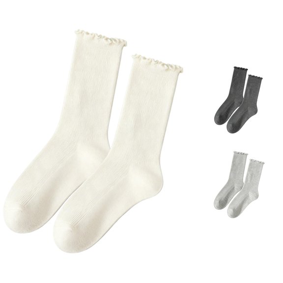 LIUYUNNN Compression Stockings for Women Delicate Lace Trim Knee High Socks With Solid Vertical Classic Ribbed Stockings For Everyday Wear, One Size
