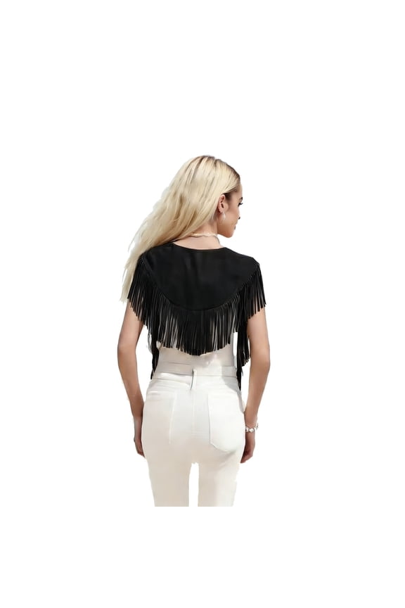 Fringe Jacket Bohemian Fringe Vest Western Style Sleeveless Like Wrap For Casual Outfit, One Size
