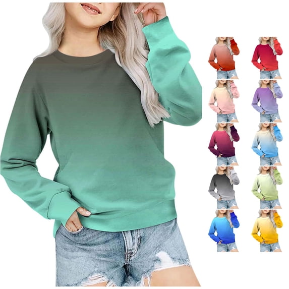 LIUYUNNN Girls' Autumn And Winter Gradient Printed Round Neck Long Sleeved Casual Hoodless Sweatshirt Hoodie for Girls, Size 3-4 Years