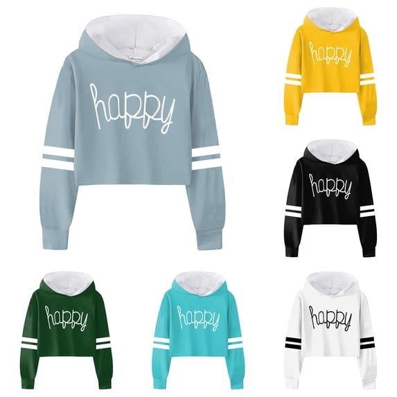 LIUYUNNN Girls Sweatshirt Girls Kids Casual Loose Full Sleeves Hoodies Sweatshirts Hooded Short Pullover Letter Print Striped Crop Tops Girls Tops Boys Jacket 12, Size 10-12 Years