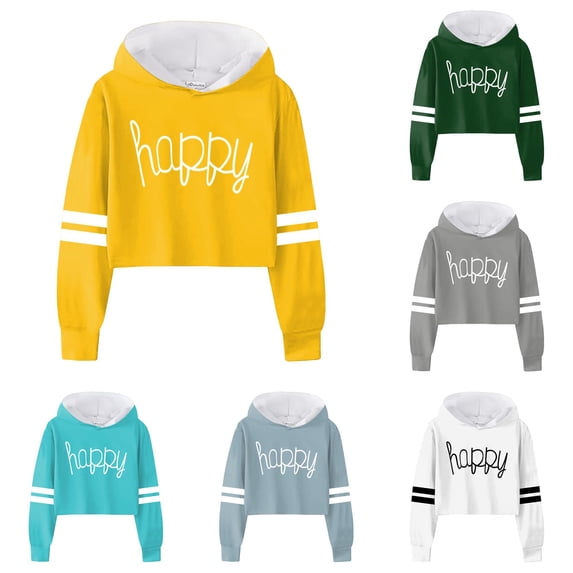 LIUYUNNN Girls Sweatshirt Girls Kids Casual Loose Full Sleeves Hoodies Sweatshirts Hooded Short Pullover Letter Print Striped Crop Tops Girls Tops Boys Jacket 12, Size 4-5 Years