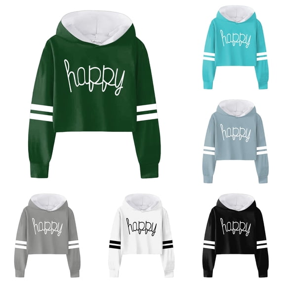 LIUYUNNN Girls Sweatshirt Girls Kids Casual Loose Full Sleeves Hoodies Sweatshirts Hooded Short Pullover Letter Print Striped Crop Tops Girls Tops Boys Jacket 12, Size 3-4 Years