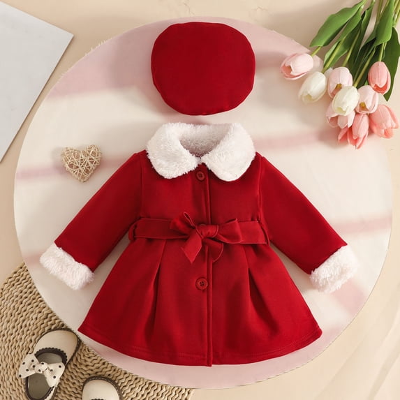 LIUYUNNN Girls Hooded Belted Winter Coats For Toddler And Kids Outerwear Jacket For 6 Months To 3 Years Winter Jackets for Children, Size 12-18 Months