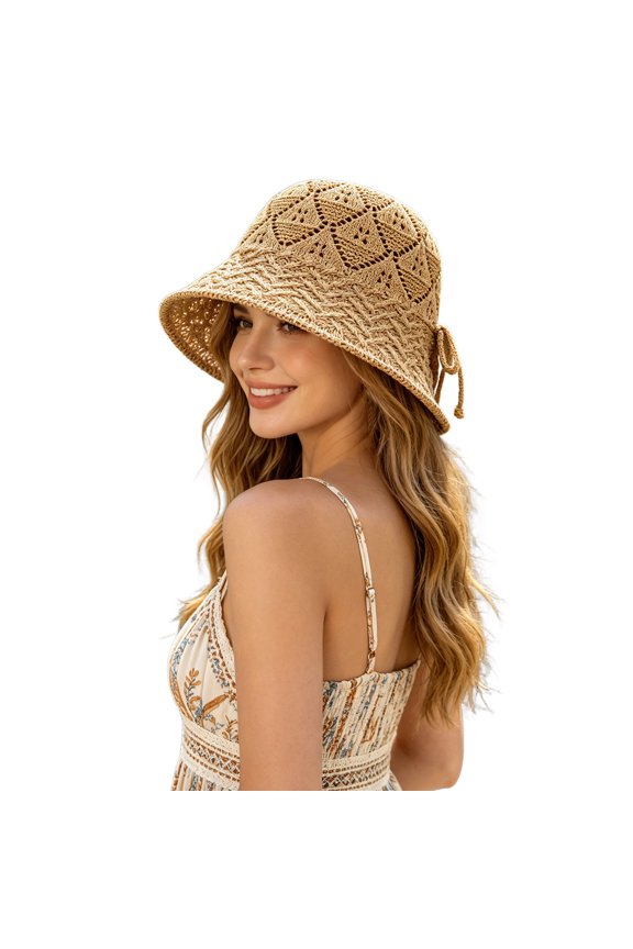 Hat Kids Slit Back Sun Hat Bow Knitted Hat, One Size