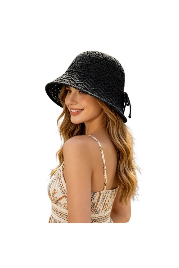 Hat Kids Slit Back Sun Hat Bow Knitted Hat, One Size