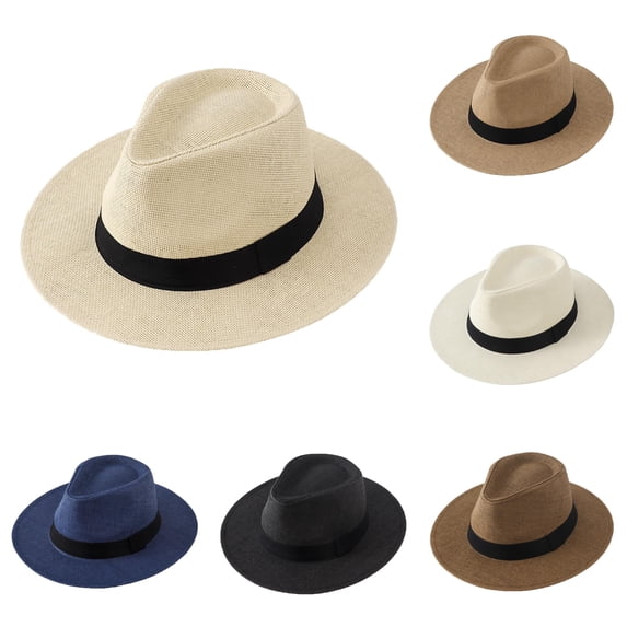 LIUYUNNN Hat Men's Summer Sun Hat Wide Brim Straw Cowboy Hat Breathable Beach Hat For Outdoor Travel Fishing Gardening, One Size