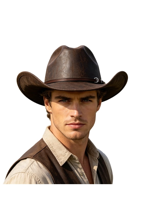 Hat Mens Western Cowboy Hat With Metal Concho Design And Side Band Detail For Outdoor Rancher Style, One Size