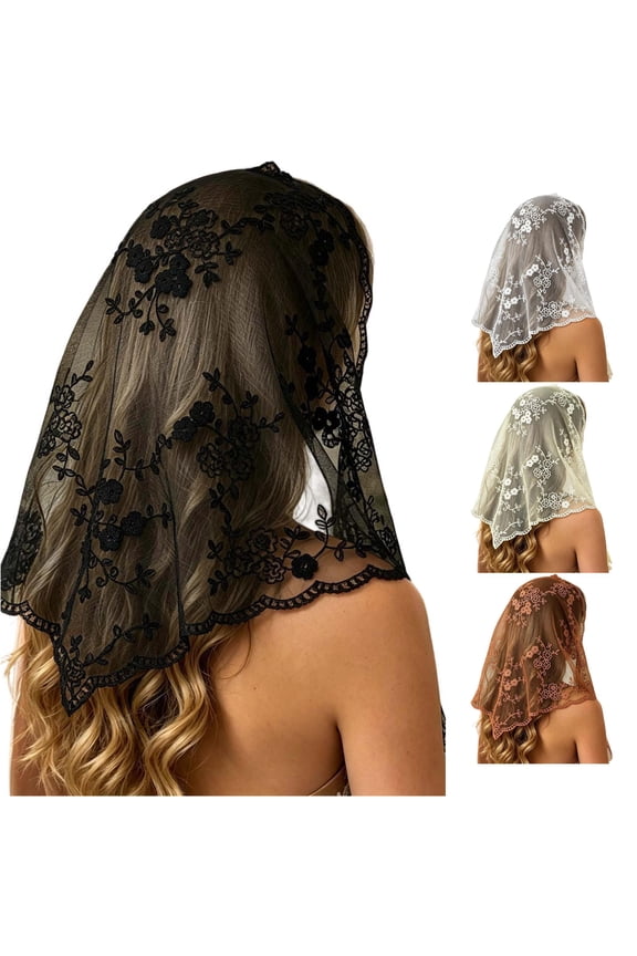 Head Bands for Womens Elegant Bridal Headband With Floral Lace Triangle Soft Solid Sheer Headscarf For Wedding And Photoshoots, One Size