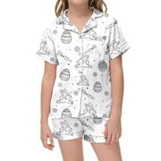 LIUYUNNN Kids Boy Pajama Set Cartoon Egg Button Down Tops Set Sleepwear Loungewear Set Boys Size Clothes 8-9 Years Boys Girls Fall Outfits