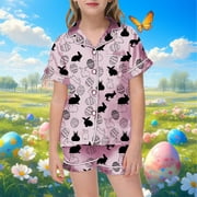 LIUYUNNN Kids Boy Satin Pajamas Set Bunny Button Down Homewear Set Toddler Nightgown Trendy Clothes for Teen Girls 3-4 Years Boys Girls Fall Outfits