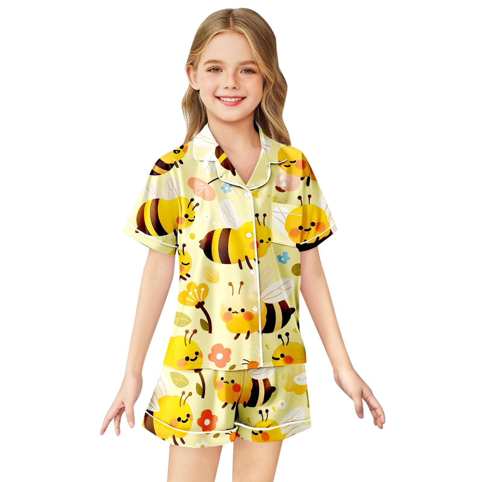 LIUYUNNN Kids Boy Silk Pajamas Set Bee Girls Button Down Pajamas Set ...