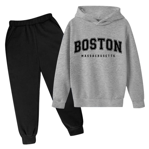 LIUYUNNN Kids Boys Girls Active Sweatsuit 2 Piece Long Sleeve Letter Grey Soft Hoodie and Sweatpants Fall Winter Clothes Girls Clothing Size 11-12 Years Boys Girls Fall and Winter Outfits