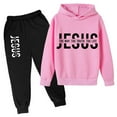 thumbnail image 1 of LIUYUNNN Kids Girls Boys Sweatsuit Set 2PC Long Sleeve Letter Pink Hoodie Sweatshirt Sweatpants Set Fall Winter Clothes 11-12 Years Girls Clothes Boys Girls Fall and Winter Outfits, 1 of 3