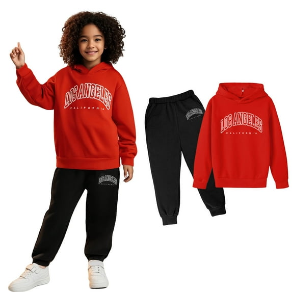 LIUYUNNN Kids Boys Girls Active Sweatsuit 2 Piece Long Sleeve Letter Pullover Hoodie Sweatshirt Sweatpants Fall Winter Clothes Boys Jogger Set 7-8 Years Boys Girls Fall and Winter Outfits