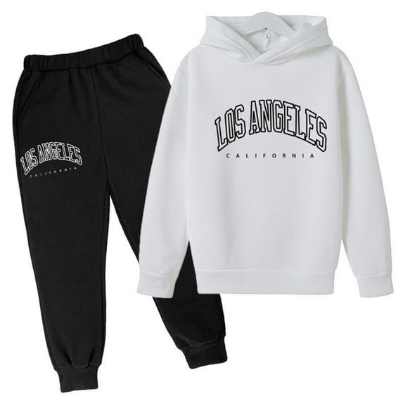 LIUYUNNN Kids Boys Girls Active Sweatsuit 2 Piece Long Sleeve Letter White Pullover Hoodie and Jogger Pants Fall Clothes Girl Clothes Size 4-5 Years Boys Girls Fall and Winter Outfits