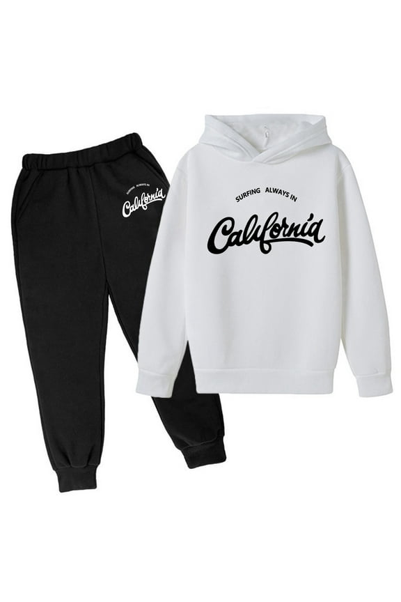 Kids Boys Girls Active Sweatsuit 2 Piece Long Sleeve Letter White Sweatshirt Jogging Pants Warm Fall Winter Clothes Preppy Clothes for Girls 3-4 Years Boys Girls Fall and Winter Outfits