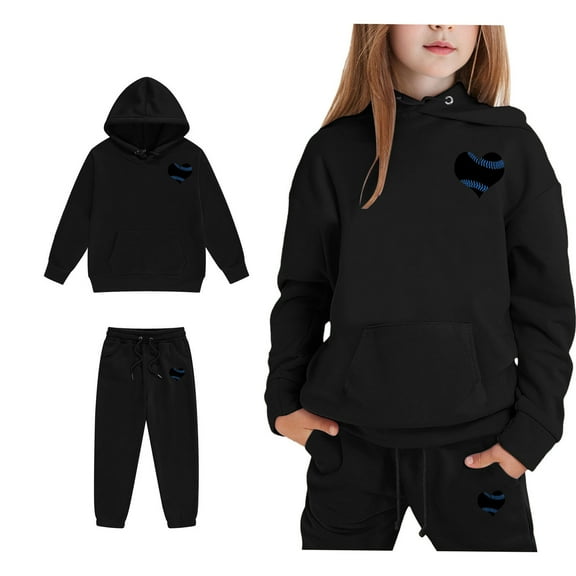 LIUYUNNN Kids Boys Girls Active Sweatsuit 2 Piece Long Sleeve Pullover Black Heart Tracksuit Hoodie Jogger Set Winter Clothes Little Girls Clothes 8-9 Years Boys Girls Autumn and Winter Outfits