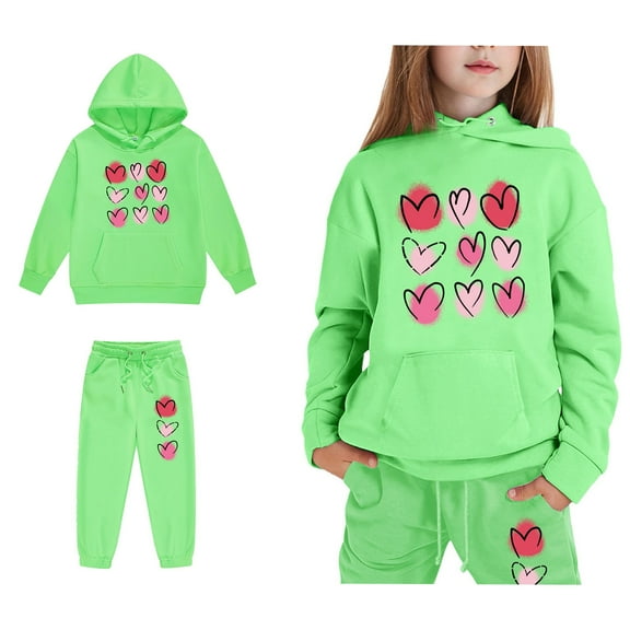 LIUYUNNN Kids Boys Girls Active Sweatsuit 2 Piece Long Sleeve Pullover Light Green Heart Soft Hoodie Leggings Pants Winter Clothes Toddler 4-5 Years Boys Clothes Boys Girls Autumn and Winter Outfits