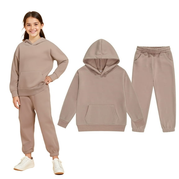 LIUYUNNN Kids Boys Girls Active Sweatsuit 2 Piece Long Sleeve Solid Color Pullover Hoodie Sweatshirt Jogging Pants Fall Clothes Girls Jogger Set 4-5 Years Boys Girls Fall and Winter Outfits
