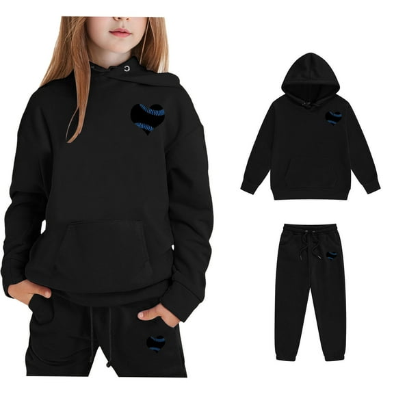 LIUYUNNN Kids Boys Girls Active Sweatsuit 2PC Long Sleeve Pullover Black Heart Tracksuit Hoodie Sweatpants Joggers Set Winter Clothes Girls Clothes Size 8-9 Years Boys Girls Autumn and Winter Outfits