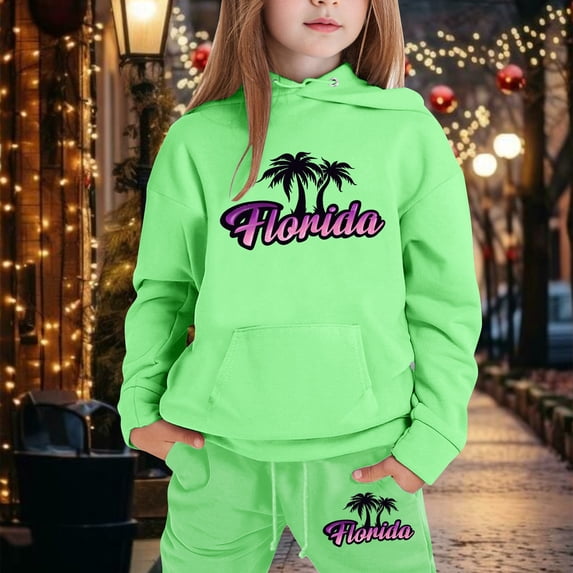 LIUYUNNN Kids Boys Girls Active Sweatsuit 2PC Long Sleeve Tree Light Green Hoodie Sweatshirt Sweatpants Fall Winter Clothes 4-5 Years Girl Clothes Boys Girls Fall and Winter Outfits