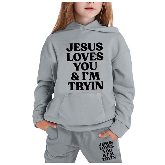 LIUYUNNN Kids Girls Boys Sweatsuit Set 2PC Long Sleeve Letter Grey Pullover Hoodie Leggings Pants Winter Clothes Girls Size 4-5 Years Clothes Boys Girls Fall and Winter Outfits