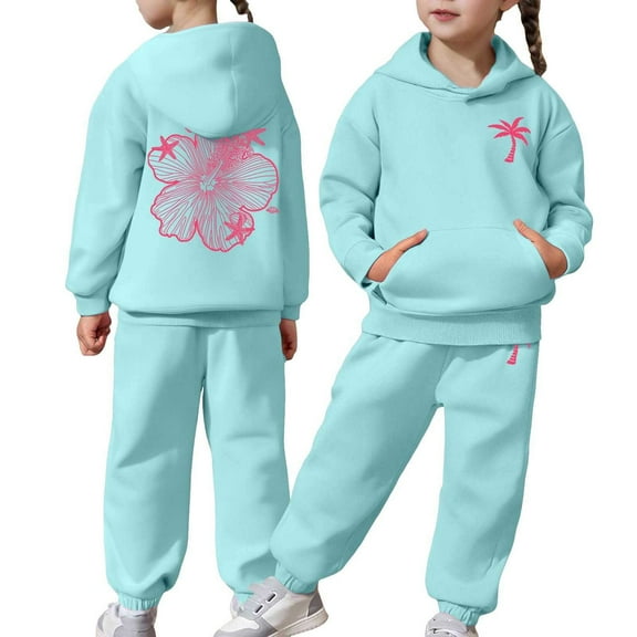 LIUYUNNN Kids Boys Girls Sweatsuit Set 2 Piece Long Sleeve Letter Sky Blue Hoodie Jogging Pants Fall Clothes Boys Outfits Size 8-9 Years Boys Girls Fall and Winter Outfits