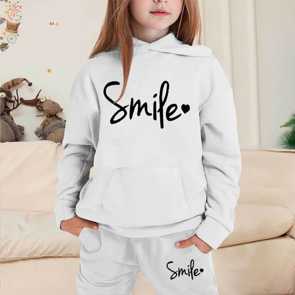 LIUYUNNN Kids Boys Girls Sweatsuit Set 2 Piece Long Sleeve Letter White Tracksuit Pullover Hoodie Jogging Pants Fall Clothes Girls Size 12-13 Years Clothes Boys Girls Fall and Winter Outfits