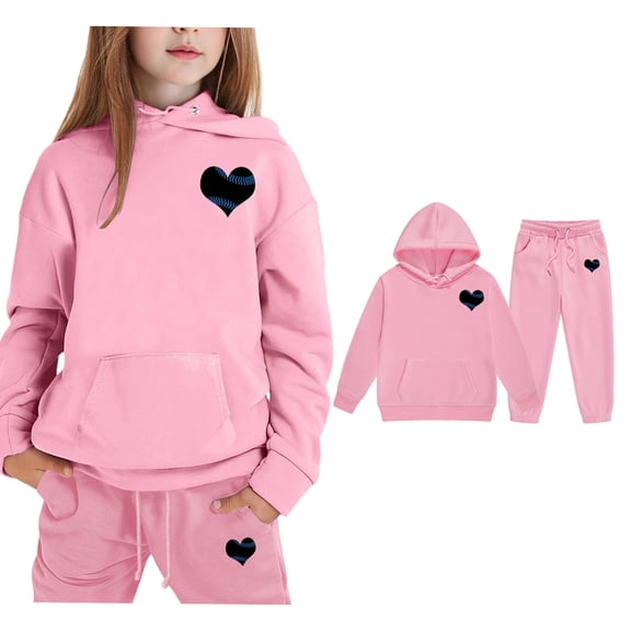 LIUYUNNN Kids Boys Girls Sweatsuit Set 2 Piece Long Sleeve Pullover Pink Heart Tracksuit Hoodie Jogger Set Fall Winter Clothes Teen Girls Clothes 4-5 Years Boys Girls Autumn and Winter Outfits