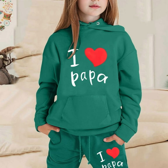 LIUYUNNN Kids Boys Girls Sweatsuit Set 2PC Long Sleeve Letter Dark Green Basic Hoodie Sweatpants Set Winter Clothes Girls Jogger Set 12-13 Years Boys Girls Fall and Winter Outfits