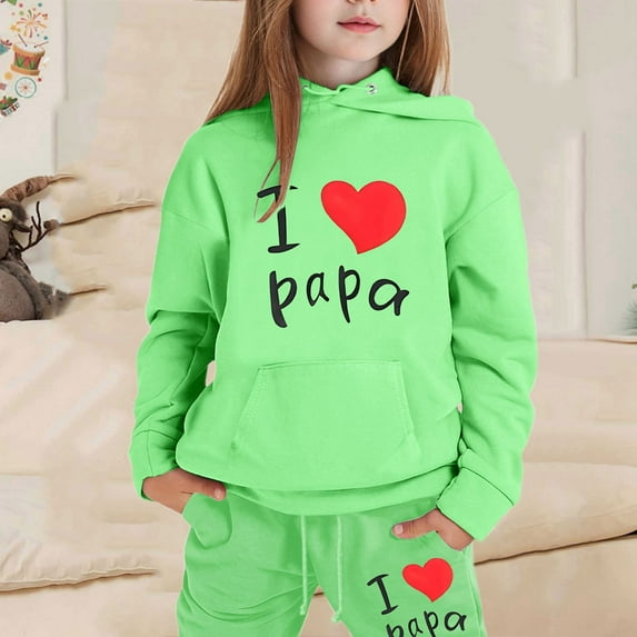 LIUYUNNN Kids Boys Girls Sweatsuit Set 2PC Long Sleeve Letter Green Hooded Sweatsuits Pullover Jogging Pants Fall Clothes Clothes for 10-11 Years Old Girls Boys Girls Fall and Winter Outfits