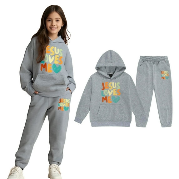 LIUYUNNN Kids Boys Girls Sweatsuit Set 2PC Long Sleeve Letter Pullover Basic Hoodie Jogger Set Winter Clothes Clothes for Teen Girls 12-13 Years Boys Girls Fall and Winter Outfits