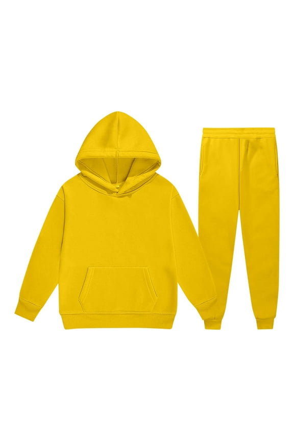 Kids Boys Girls Sweatsuit Set 2PC Long Sleeve Letter Yellow Basic Hoodie and Jogger Sweatpants Fall Winter Clothes Girls Sets 10-11 Years Boys Girls Fall and Winter Outfits