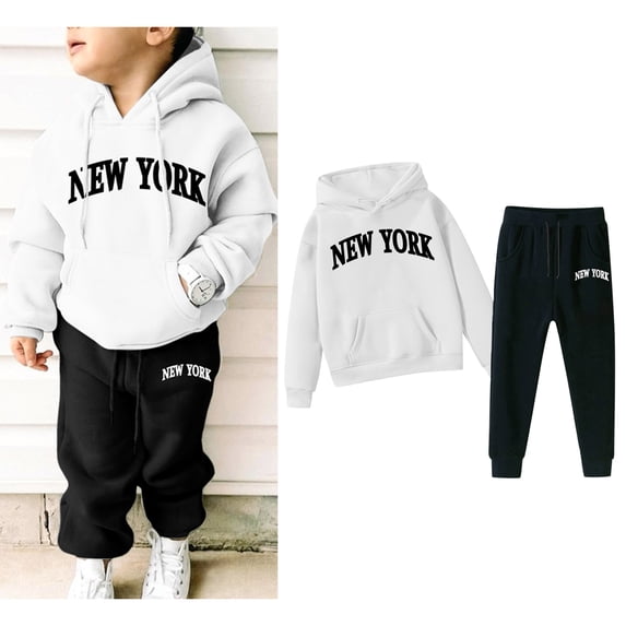 LIUYUNNN Kids Boys Girls Sweatsuit Set 2pc Long Sleeve White Letter California Pullover Hoodie Set Winter Clothes Toddler Boy Clothes 8-10 Years Boys Girls Autumn and Winter Outfits