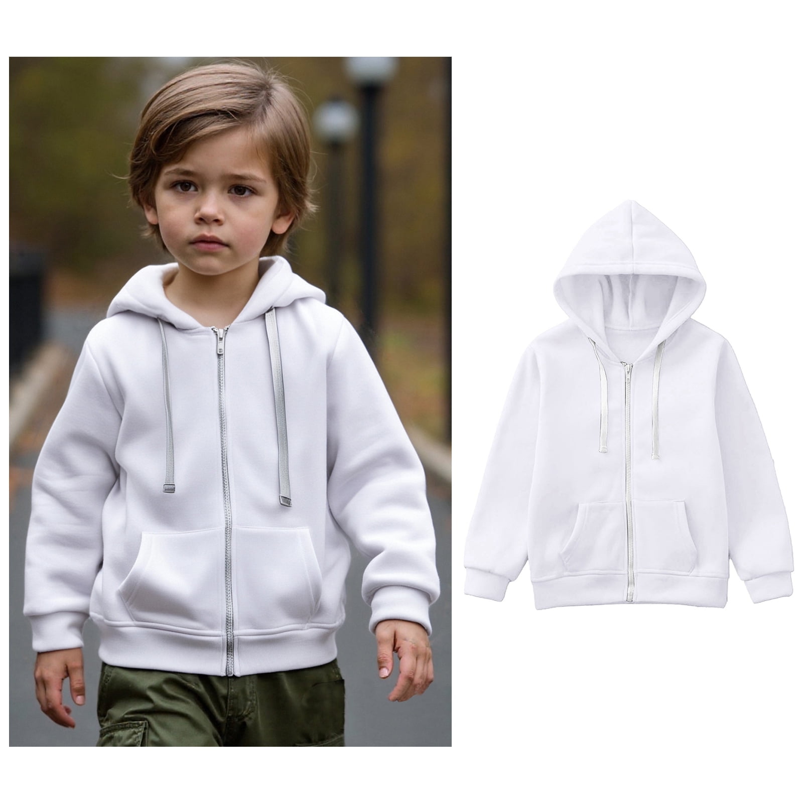 LIUYUNNN Kids Boys Hoodie Kids Zipper White Hoodie Casual