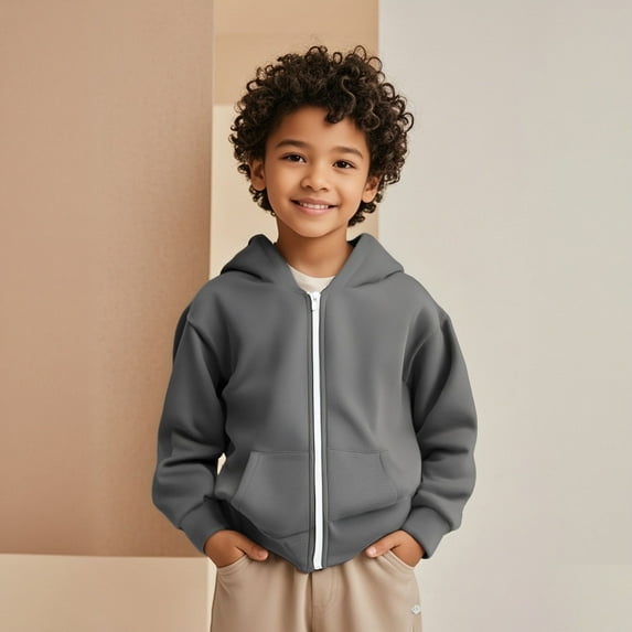 LIUYUNNN Kids Boys Hoodie Zipper Dark Gray Hooded Long Sleeve Lightweight Pullover Tops Loose Sweatshirt Fall Winter Clothes Kids Boy Clothes 3-4 Years Boys Girls Fall Outfits