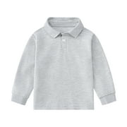 LIUYUNNN Kids Boys' Polo Shirts Long Sleeve Kids Gray Button down Shirt Boys Uniform Shirts Collared Shirt 5-6 Years Boy Shirts Size Boys Girls Four Seasons Outfits