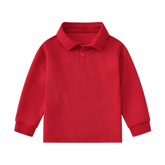 LIUYUNNN Kids Boys Polo Shirts Long Sleeve Kids Red Button down Shirt School Uniforms Collared Shirts 7-8 Years Boy ClothesBoys Girls Four Seasons Outfits