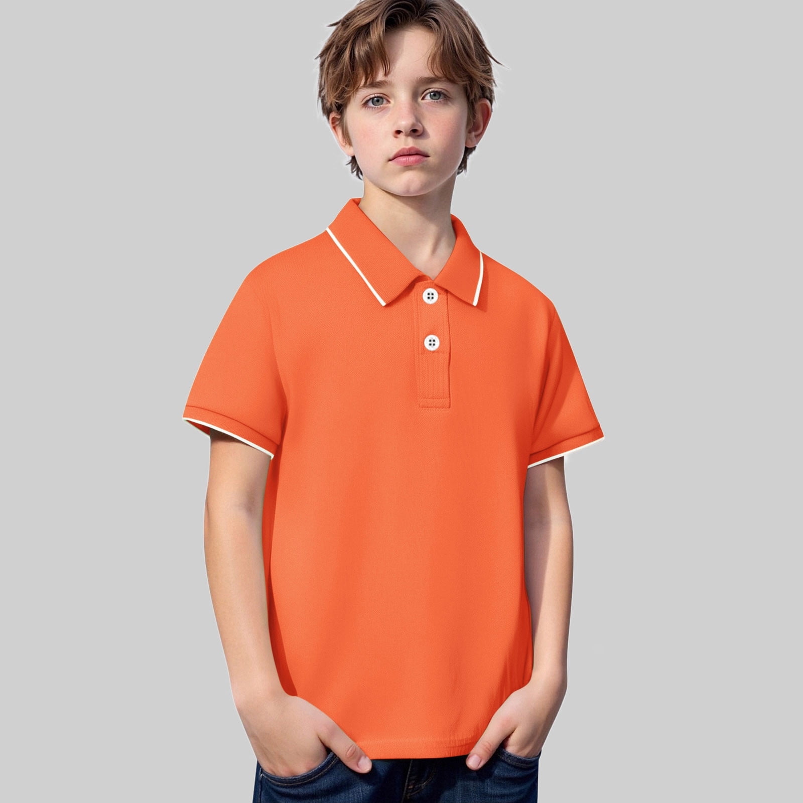 LIUYUNNN Kids Boys Polo Shirts Short Sleeve Orange Button down Shirt ...