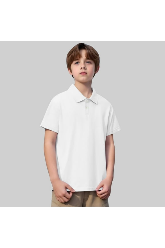 Kids Youth Polo Shirts for Boys Short Sleeve White Button up Shirt Boys School Uniforms Casual Collared Shirts 12-13 Years Boys Clothes Boys Girls Four Seasons Outfits